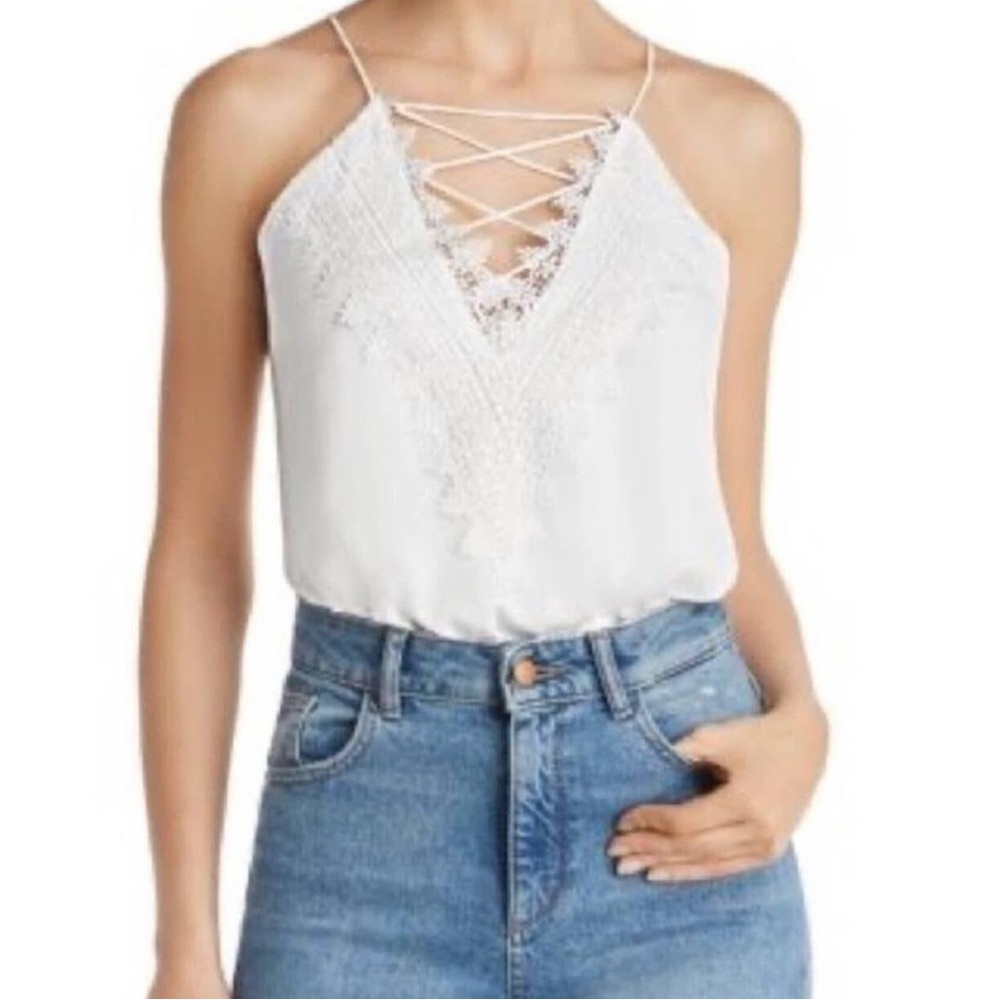 Wayf White Lace Criss-Cross Cami Bodysuit Sz XS